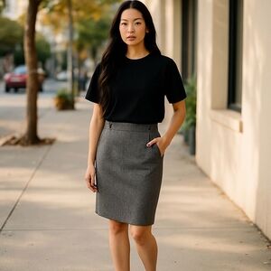 Dalia Wool Pencil Skirt Size 4 Gray Herringbone High-Rise Career Classic Lined